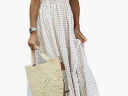 chouyatou Women's Retro Plaid Smocked Dress Spaghetti Strap Flounce Long Dress